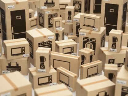 E-commerce, internet online shopping and delivery concept. House