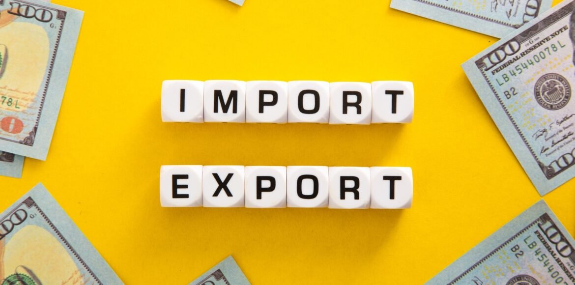 Import and export word on yellow background Import and export word on yellow background