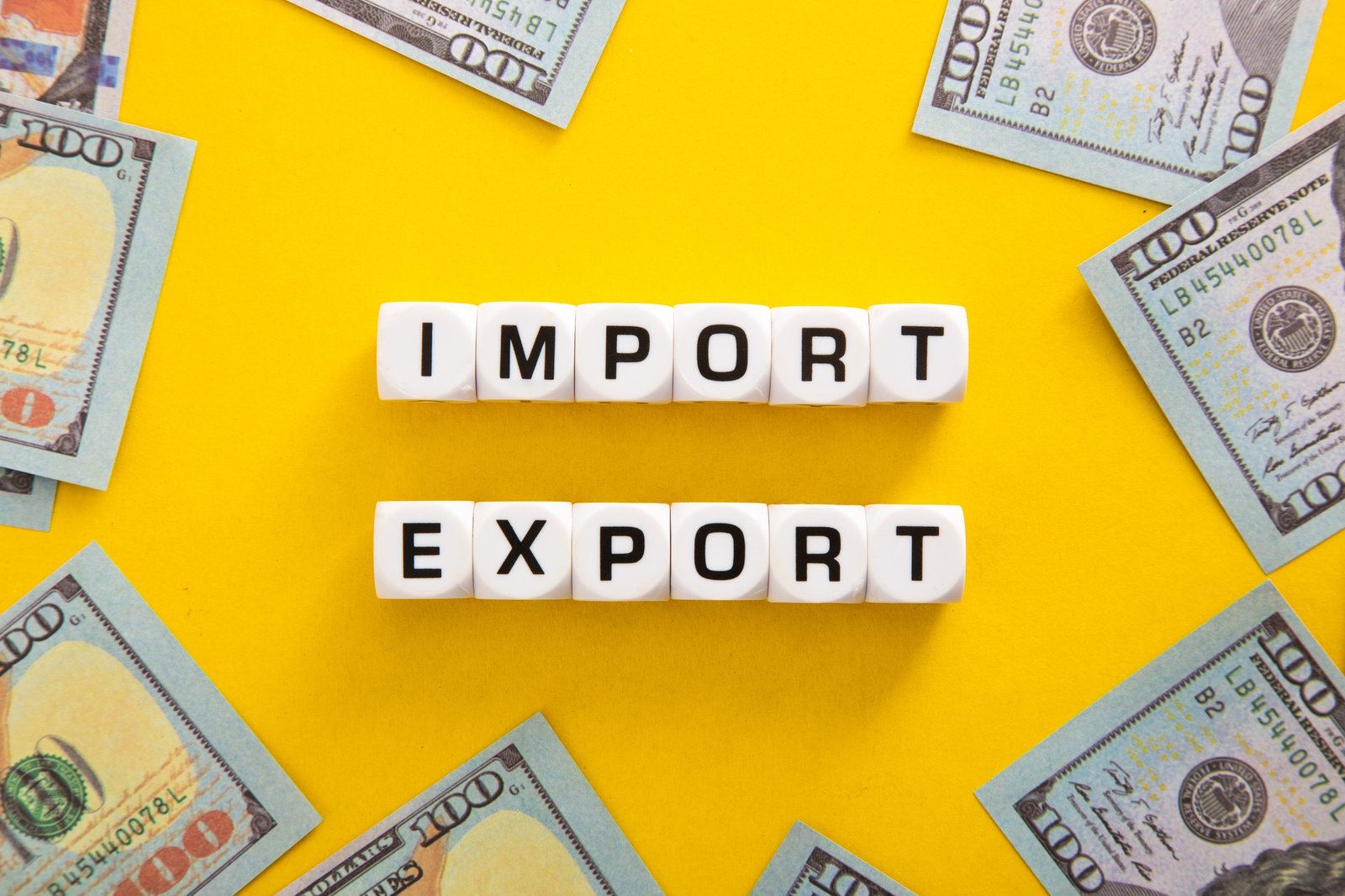 Import and export word on yellow background