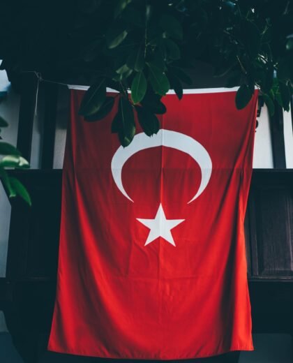 National holiday in Turkey and Turkish flags on the street. National holiday in Turkey and Turkish flags on the street.